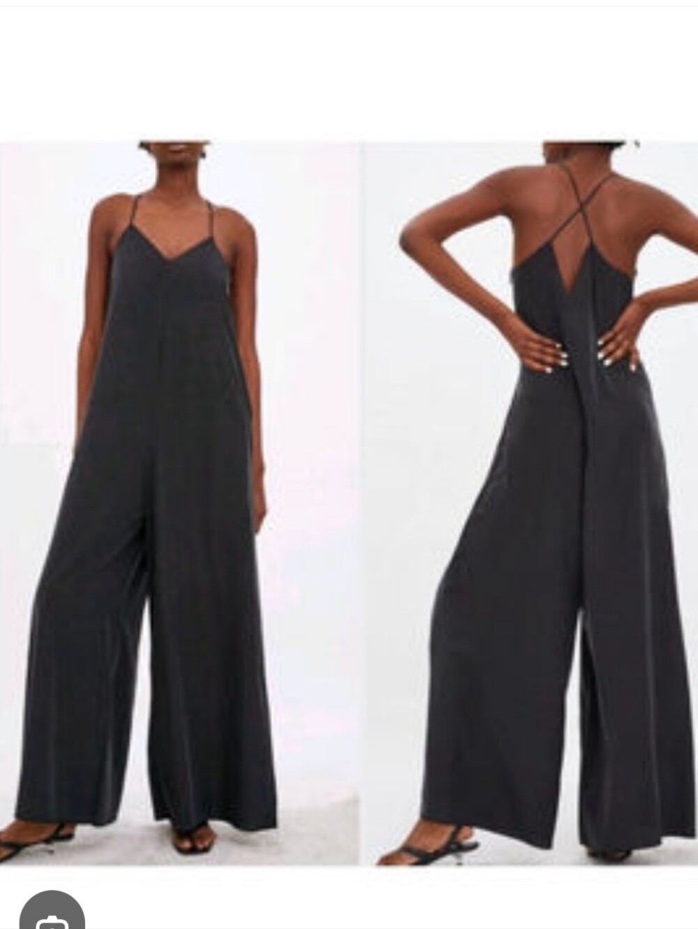 NWT Zara Black Oversized Flowy Wide Leg Jumpsuit V-Neck Small